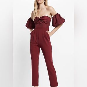 Express Burgundy Puffy sleeve jumpsuit